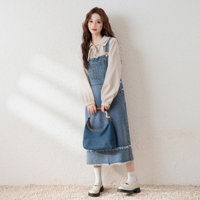 Tang Shi denim strap dress for women new women's casual versatile strap dress long skirt small person super beautiful u3