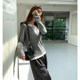 Yoe grey slim base shirt looks slim and layered fake two-piece long-sleeved T-shirt for women in spring and autumn high-end splicing ladies top
