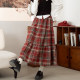Tang Shi skirt for women 2024 autumn and winter new high-waisted slim plaid long skirt versatile wool thick cake skirt qz
