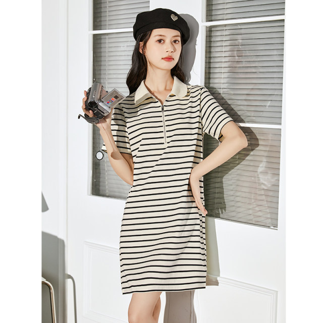 Tang Shi casual striped Polo dress for women new summer women's clothing small loose skirt summer short-sleeved women

