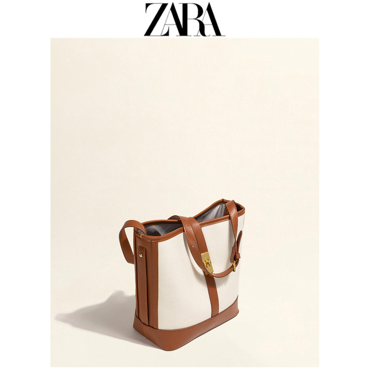 zara代购品牌帆布包2021秋冬撞色水桶包女大