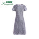 Shengyuzhu summer and autumn new dress sweet slim short-sleeved mid-skirt solid color round neck mid-waist A-line skirt temperament