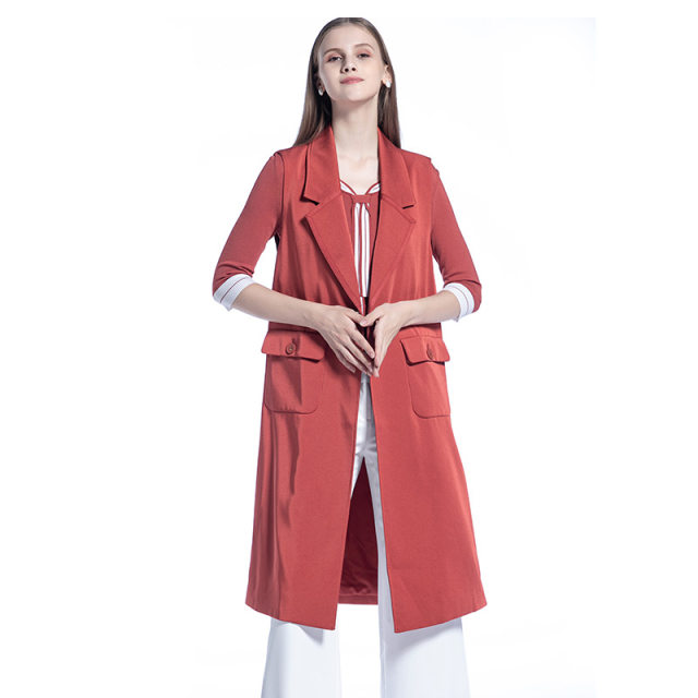 Shengyuzhu counter autumn and winter windbreaker mid-length solid color sleeveless suit collar fashionable Korean version waist-hugging to make you look thin