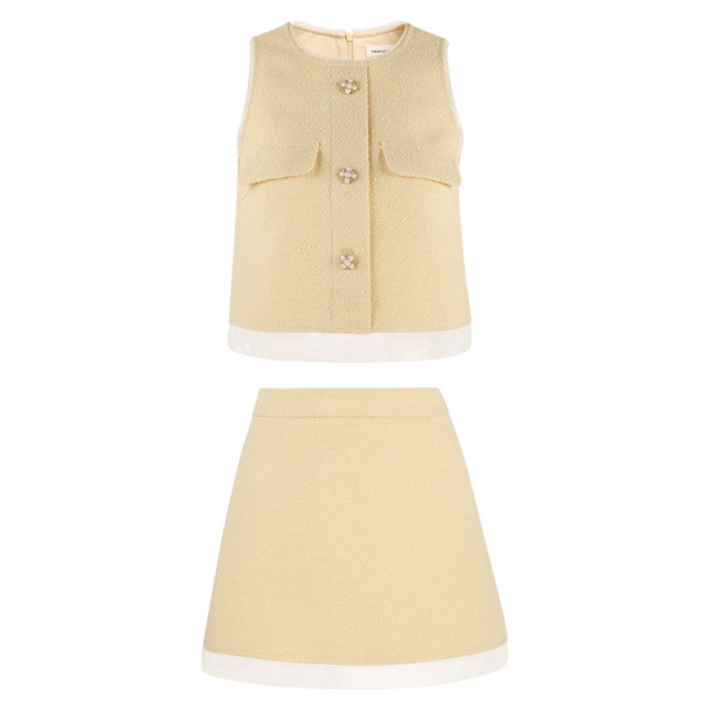 Korean Yulin Xiaoxiangfeng A-line skirt for women 2025 new spring and summer high-waist short skirt yellow spliced ​​short skirt
