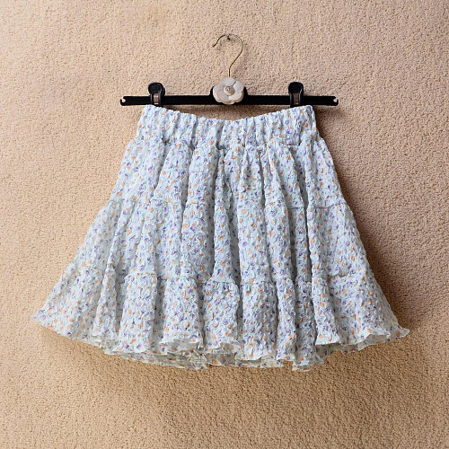 Korean version of sweet pleated floral lady high -waisted panton skirt summer new printed large skirt cake cake short skirt