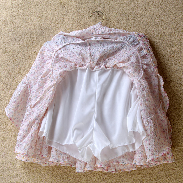 Korean version of sweet pleated floral lady high -waisted panton skirt summer new printed large skirt cake cake short skirt