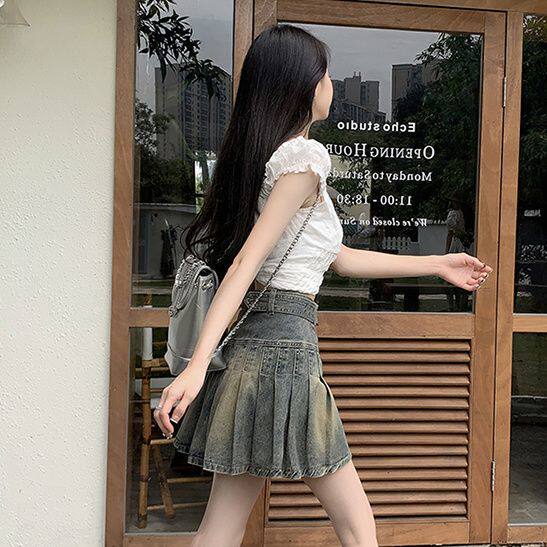Retro old high-waist denim skirt 2025 summer new niche design versatile slim A-line short skirt