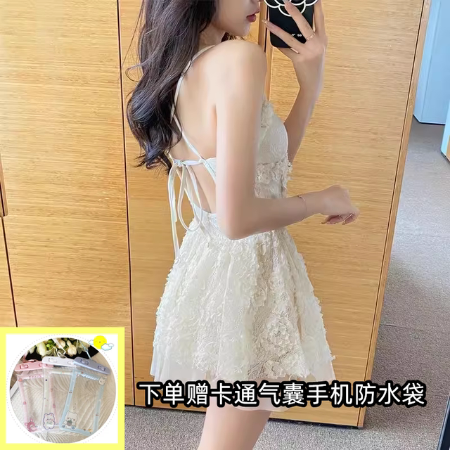 Korean Ins summer new sexy hot girl slimming belly lace strap skirt one-piece swimsuit hot spring swimsuit