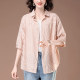 Cropped sleeve shirt for women in summer new plus size plus size women's loose mid-length trendy striped short-sleeved shirt