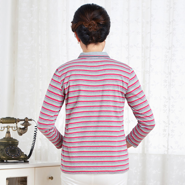 Pure cotton nine -point sleeve POLO women's middle -aged women's clothing striped T -shirt big size Mom autumn clothes loose sports