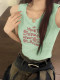 Girls sweet pink vest suspender women's summer outerwear design sense hollow letter printing slim fit sleeveless short top