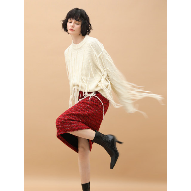COCOBELLA fluffy soft glutinous tassel sweater warm round neck pullover knit sweater MZ957