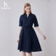 
Hazzys summer bubble yarn clean color V-neck short-sleeved dress simple trendy and casual women's style