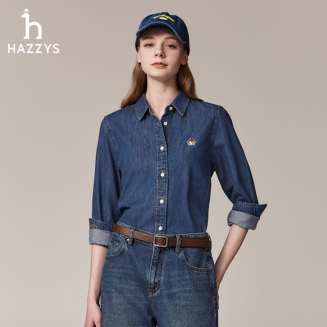 Hazzys Haggis denim shirt women's autumn retro washed loose cotton jacket trendy