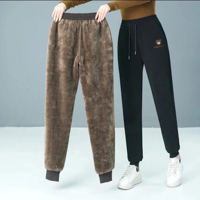 Women's 2024 winter new style loose woolen pants with velvet and thickened leg casual pants, fashionable and versatile harem pants and sweatpants