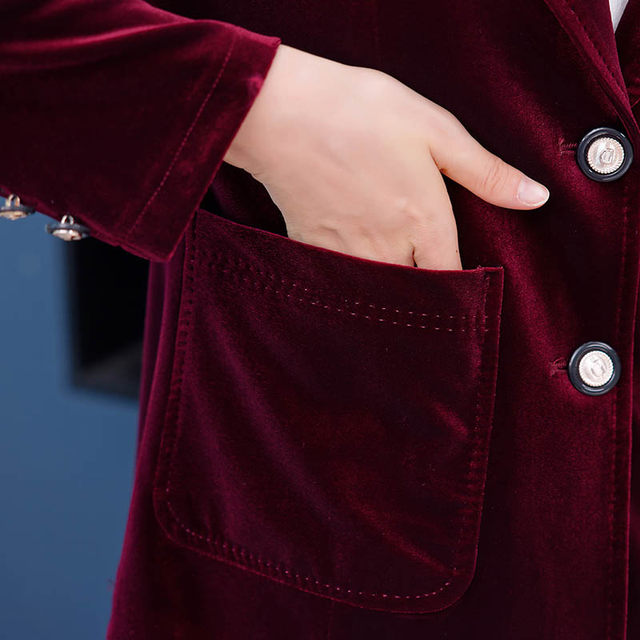 
Middle-aged and elderly women's gold velvet suit suit jacket wide-leg pants two-piece mother's suit spring and autumn new style