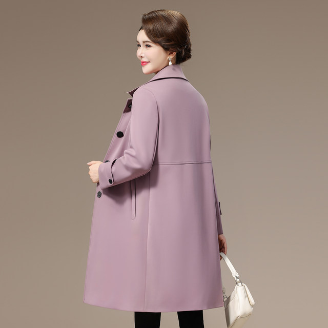 Fashionable and elegant lapel large size mid-length windbreaker jacket mother's clothing middle-aged and elderly women's clothing 2025 new autumn clothing