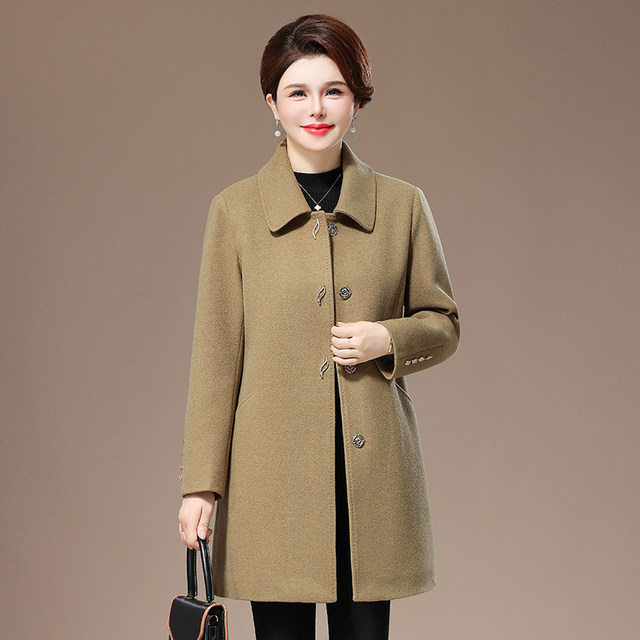 
Medium-length woolen coat mother dress grandma dress middle-aged and elderly women's clothing 2025 spring, autumn and winter clothes new