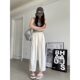 Large size white wide-leg pants for women fat mm summer thin style slimming nine-point loose Haruna radish pants casual straight pants