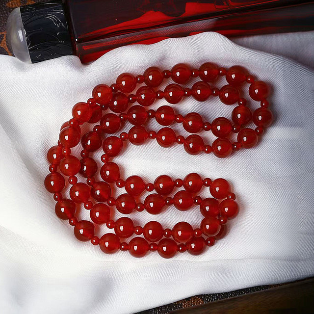 Star Zhao Lusi's same style natural red agate round bead two-circle bracelet Women's agate chalcedony bracelet gift