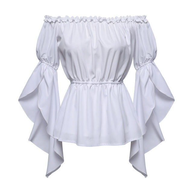 European and American women Renaissance shirt pleated sleeves off-shoulder ruffled shirt top blouse woman
