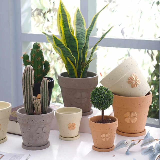 Retro imitation red pottery cement succulent flower pots moss flower pots balcony gardening potted green plant pots pastoral nostalgic style