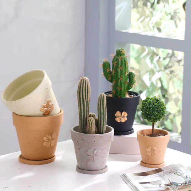 Retro imitation red pottery cement succulent flower pots moss flower pots balcony gardening potted green plant pots pastoral nostalgic style