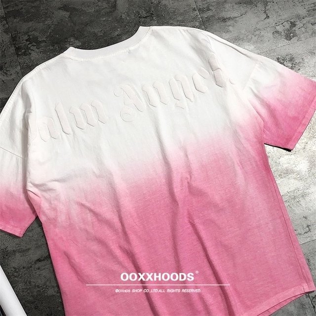 Finished work tie-dye gradient cherry blossom pink foam printed loose body os boyfriend bf lazy yuppie high street T-shirt