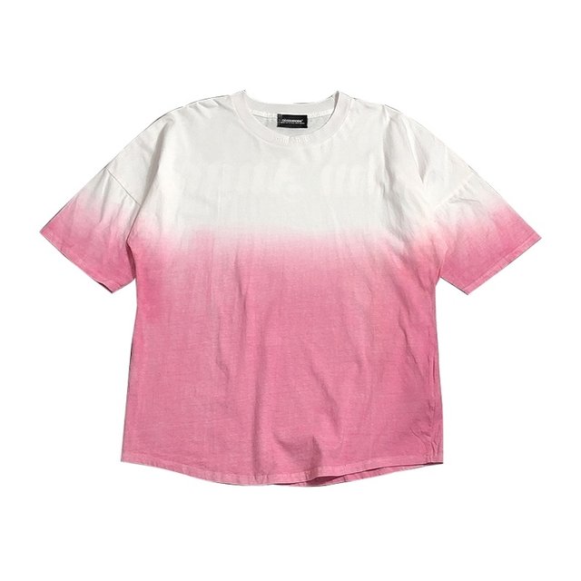 Finished work tie-dye gradient cherry blossom pink foam printed loose body os boyfriend bf lazy yuppie high street T-shirt