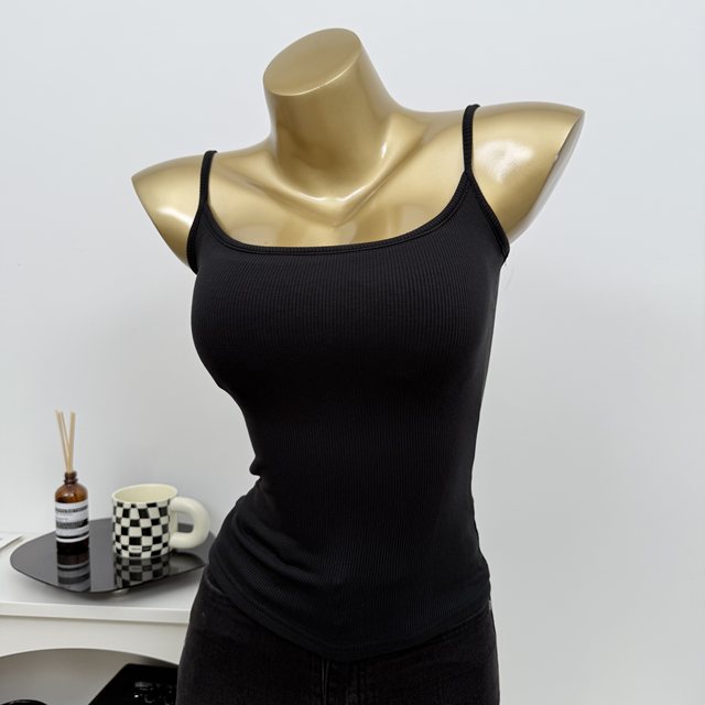 Breasts wheeze~ Good to wear, sexy U-neck with breast pads, thin shoulder straps, camisole for women, skin-friendly inner layering shirt