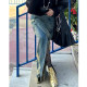 Large size American retro ripped slit denim skirt for women 2025 new slim hip fur edge mid-length skirt