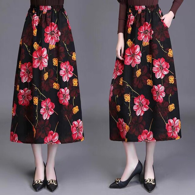 Large size linen retro long skirt dancing skirt for women summer mid-length high waist A-line slim literary A-line skirt