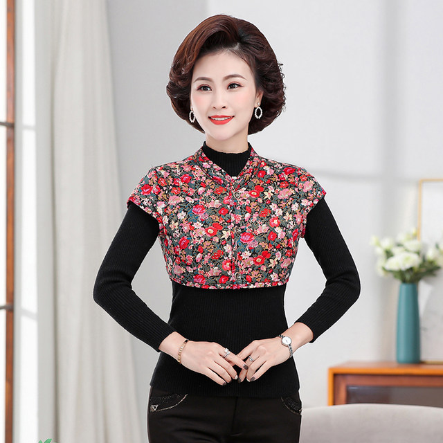 Mom thickened camel lint cotton short sleeve cotton vest middle-aged and elderly women's clothing cervical vertebrae shoulder guard short warm vest