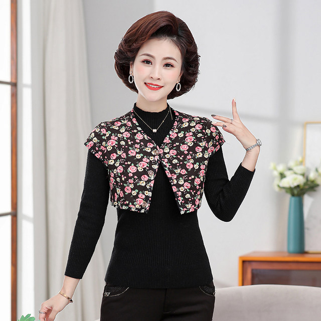 Middle-aged and elderly women's clothing, autumn and winter warm shoulder vest mother's cold-proof short vest for elderly people's camel lint cotton sleeping vest