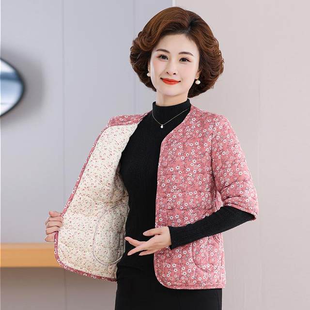 Middle-aged and elderly half-sleeved cotton vest mother with velvet thickened vest mid-sleeved cotton warm loose cotton jacket