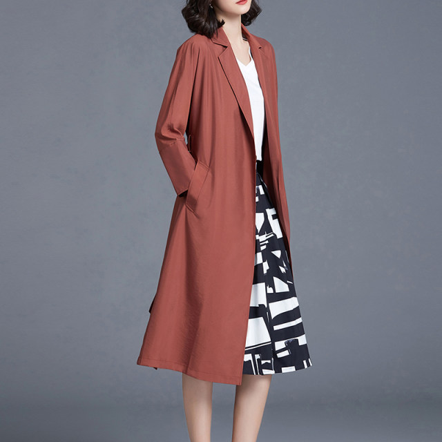 2025 spring and autumn fashion windbreaker for women mid-length new simple loose casual large size temperament waist-hugging jacket thin