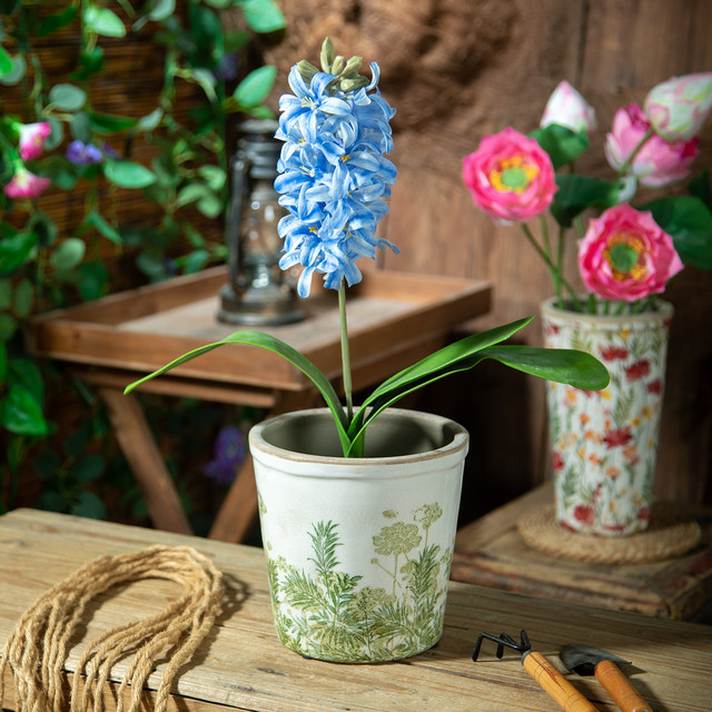 Nordic retro garden living room handmade old ceramic flowerpot gardening flowers and green plants succulent breathable household flower pots