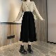 Autumn and winter new fat MM high -waisted medium long skirt velvet A -line skirt temperament versatile large size thin pocket long skirt
