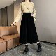 Autumn and winter new fat MM high -waisted medium long skirt velvet A -line skirt temperament versatile large size thin pocket long skirt
