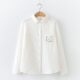 Japanese literary and fresh cartoon embroidered wreath cat double-layer cotton gauze white shirt women long-sleeved base shirt student