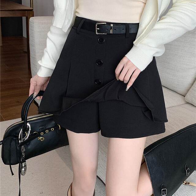 New spring and summer solid color skirt and age-reducing pleated skirt for women, large size high waist versatile suit short skirt A-line skirt