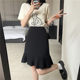 Large size high waist solid color pleated skirt for women in spring and summer new short skirt black hip slim A-line fishtail midskirt