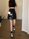 Three-dimensional flower skirt Spring and summer 2024 new large size high waist versatile black A-line skirt hollow design short skirt
