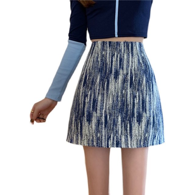 Oil painting printed skirt summer large size women's high waist Hong Kong flavor thin bag hip skirt fat mm student A -line skirt
