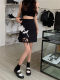 Three-dimensional flower skirt Spring and summer 2024 new large size high waist versatile black A-line skirt hollow design short skirt
