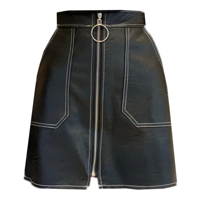 Small leather skirt A -line skirt Ins super fire half skirt MM2020 new large size PU leather zipper skirt bag hip skirt