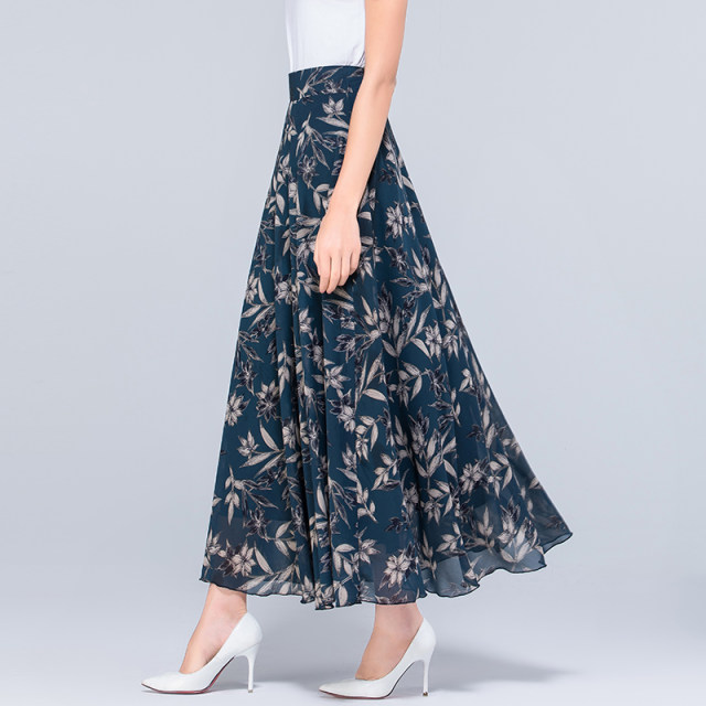 2021 Summer new versatile chiffon half -body long skirt ladies high -waist A -line large size dance skirt
