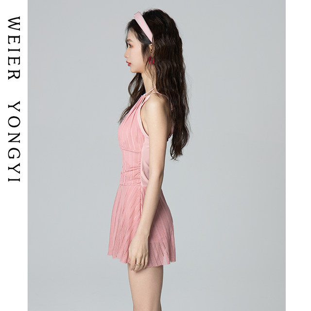 Swimsuit women's high -end emotional sling, small chest gathered conservative covered belly, thin conjoined skirt, hot spring swimsuit
