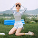 
Yimeishan long-sleeved swimsuit for women's swimming pool, special one-piece flat corners to make you look slim and cover your flesh, junior high school students' swimsuits soak in hot springs