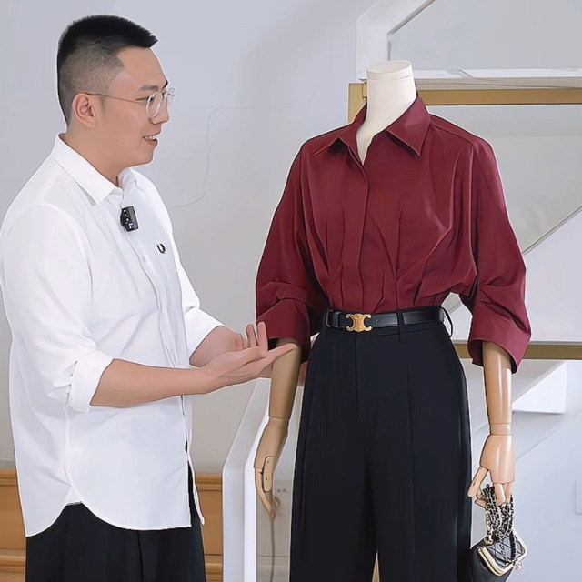 Jieweika design-sensing niche shirt for women 2025 spring new style waist-hugging and casual 7-quarter sleeve shirt
